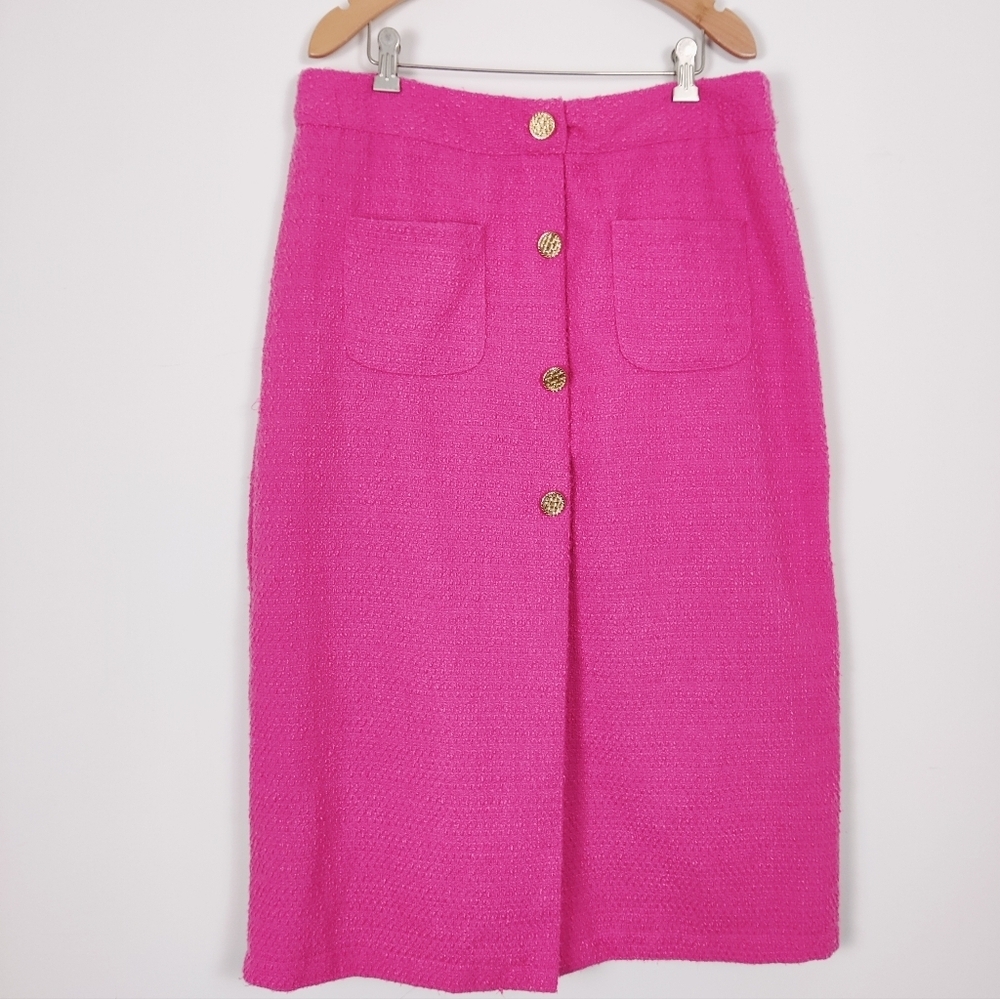 Ultra Pink Women's Maxi Tweed Skirt in Pink Size Large Gold Hardware Barbiecore